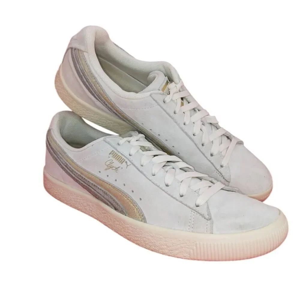 PUMA Clyde Suede & Leather Women's Whisper White Dress Sneakers- sz. 9